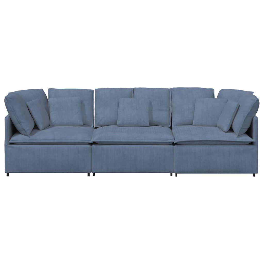 Sofá modular com almofadas tecido corduroy azul