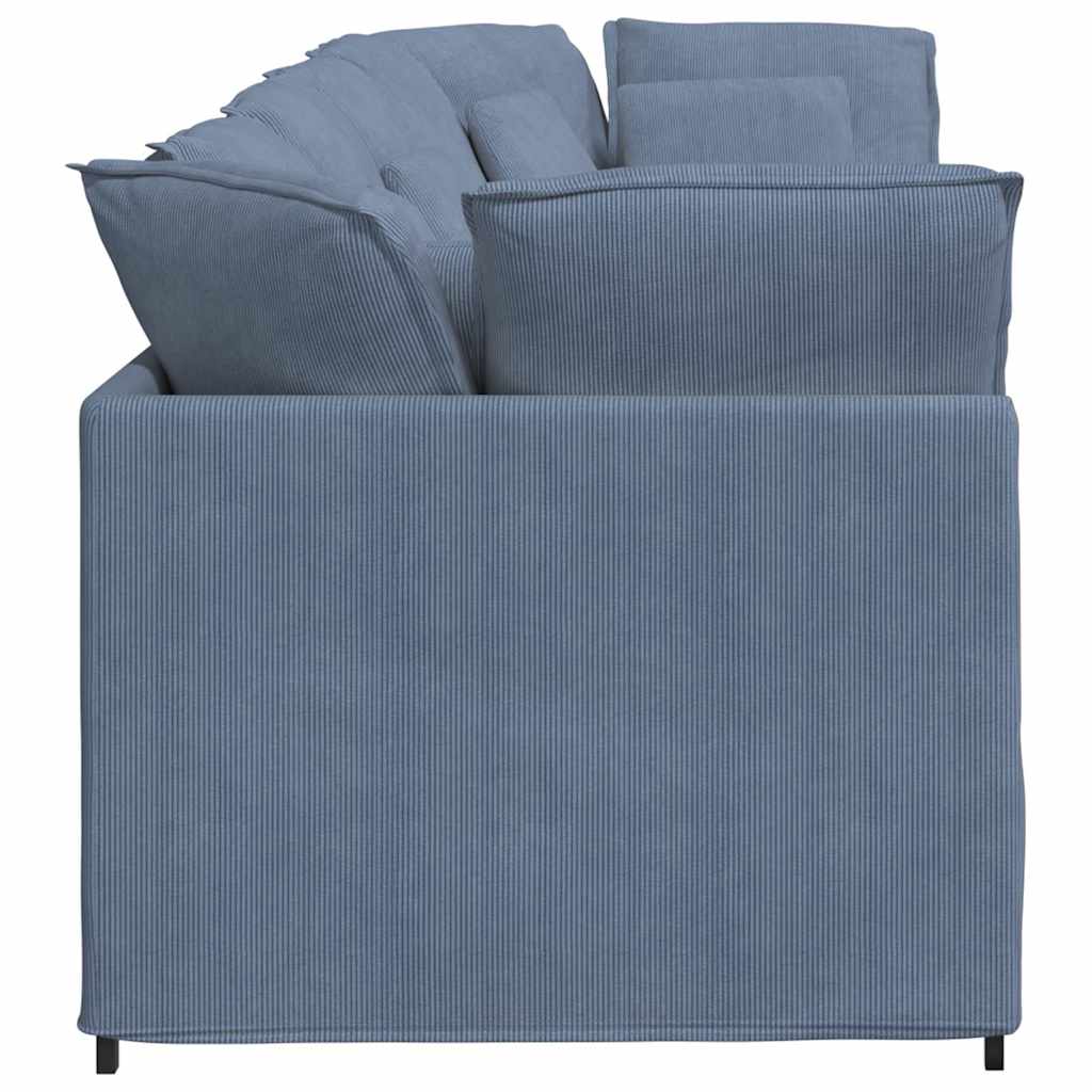 Sofá modular com almofadas tecido corduroy azul
