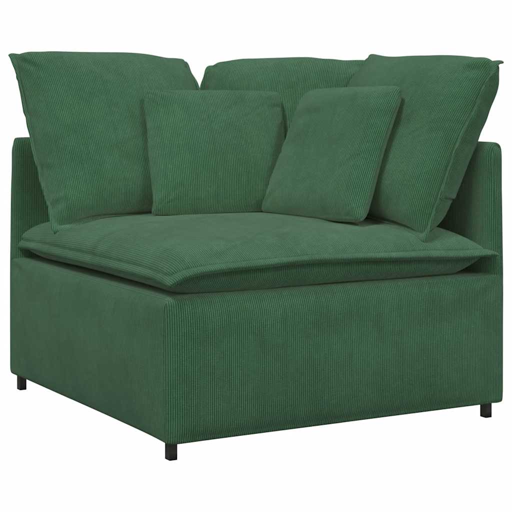 Sofá modular com almofadas tecido corduroy verde escuro