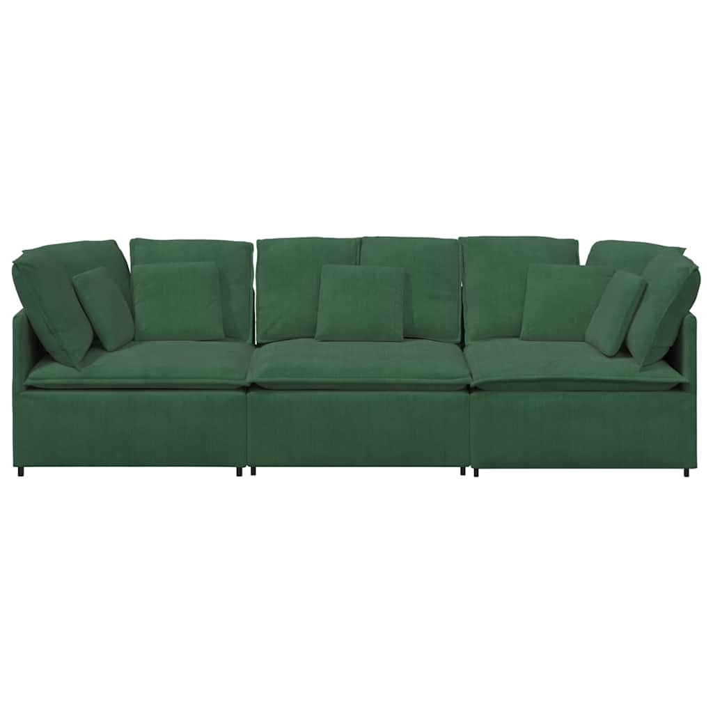 Sofá modular com almofadas tecido corduroy verde escuro