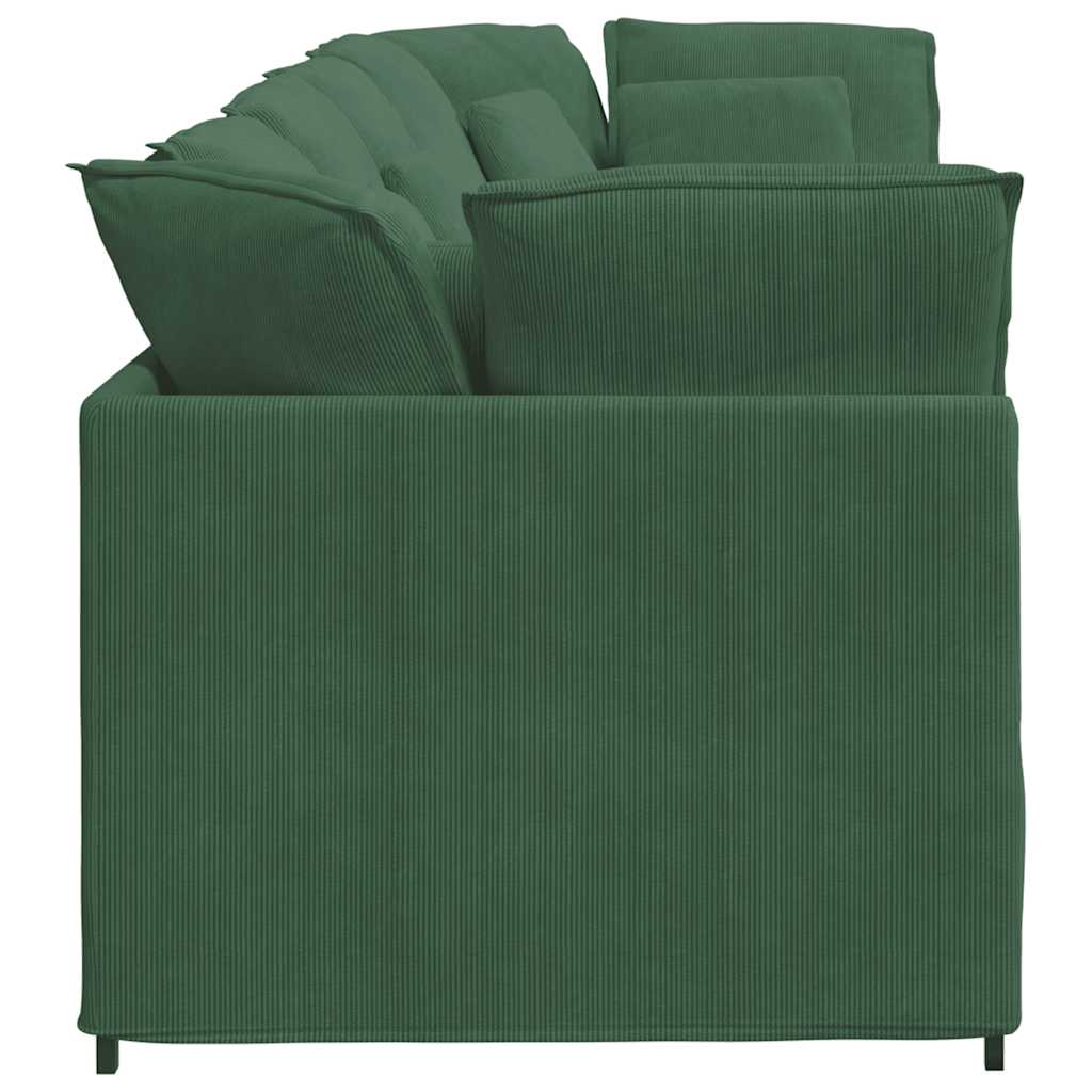 Sofá modular com almofadas tecido corduroy verde escuro