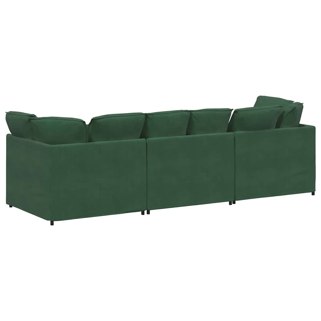 Sofá modular com almofadas tecido corduroy verde escuro