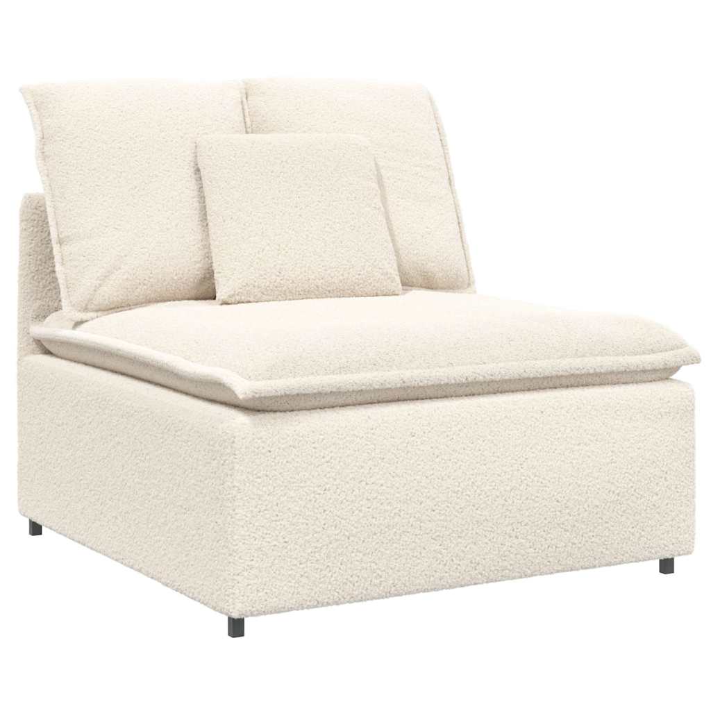 Sofá modular com almofadas tecido tipo lã encaracolado creme