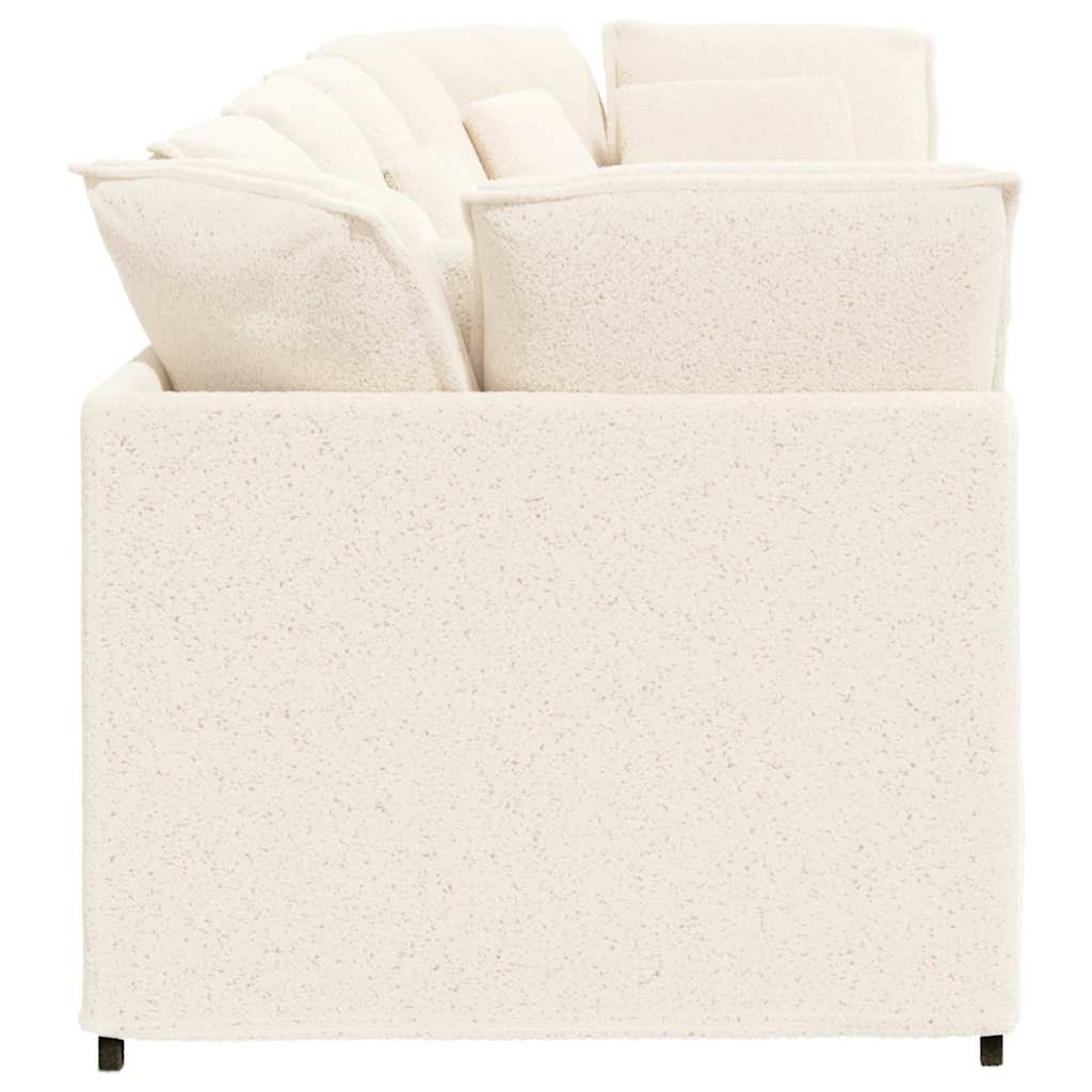 Sofá modular com almofadas tecido tipo lã encaracolado creme