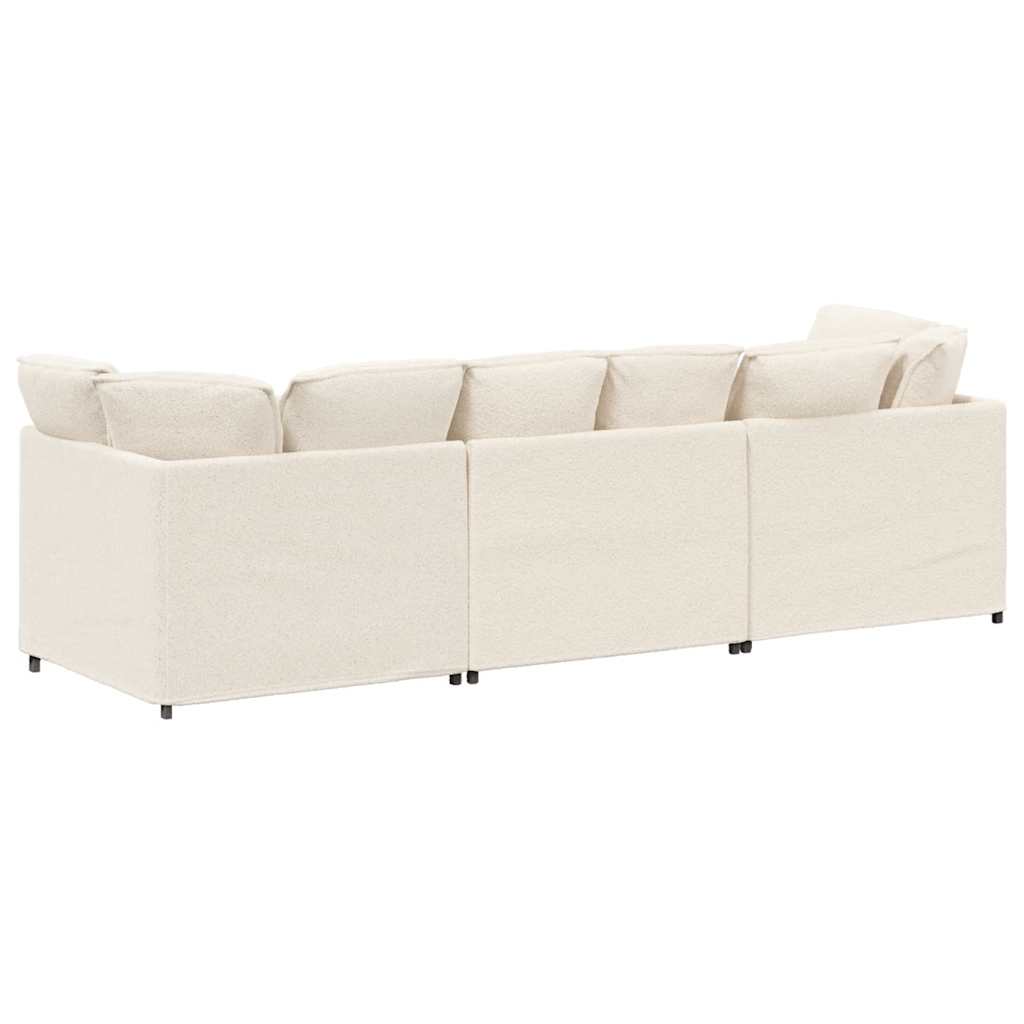 Sofá modular com almofadas tecido tipo lã encaracolado creme