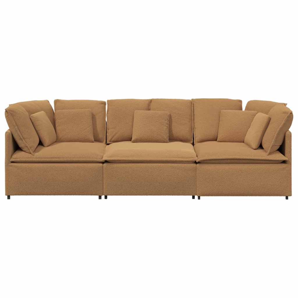 Sofá modular com almofadas tecido tipo lã encaracolado bege