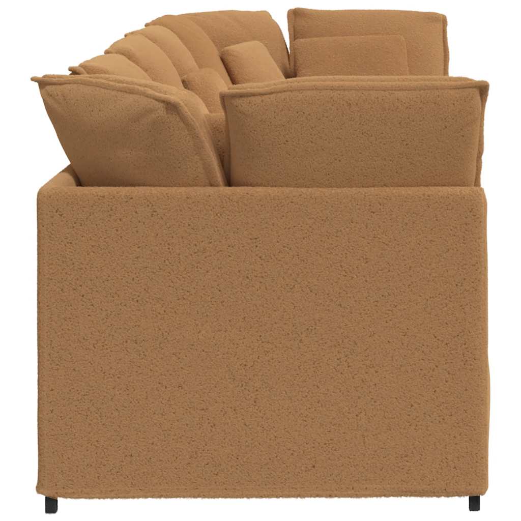 Sofá modular com almofadas tecido tipo lã encaracolado bege