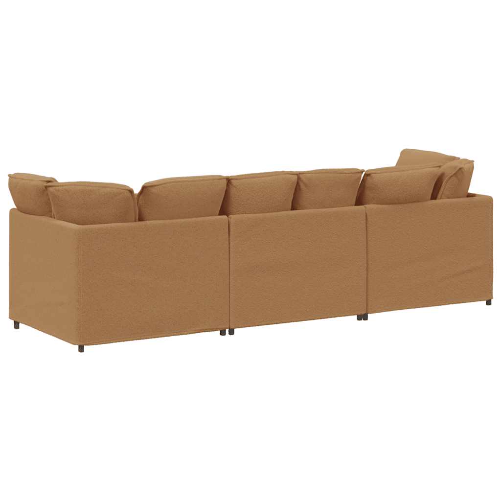 Sofá modular com almofadas tecido tipo lã encaracolado bege