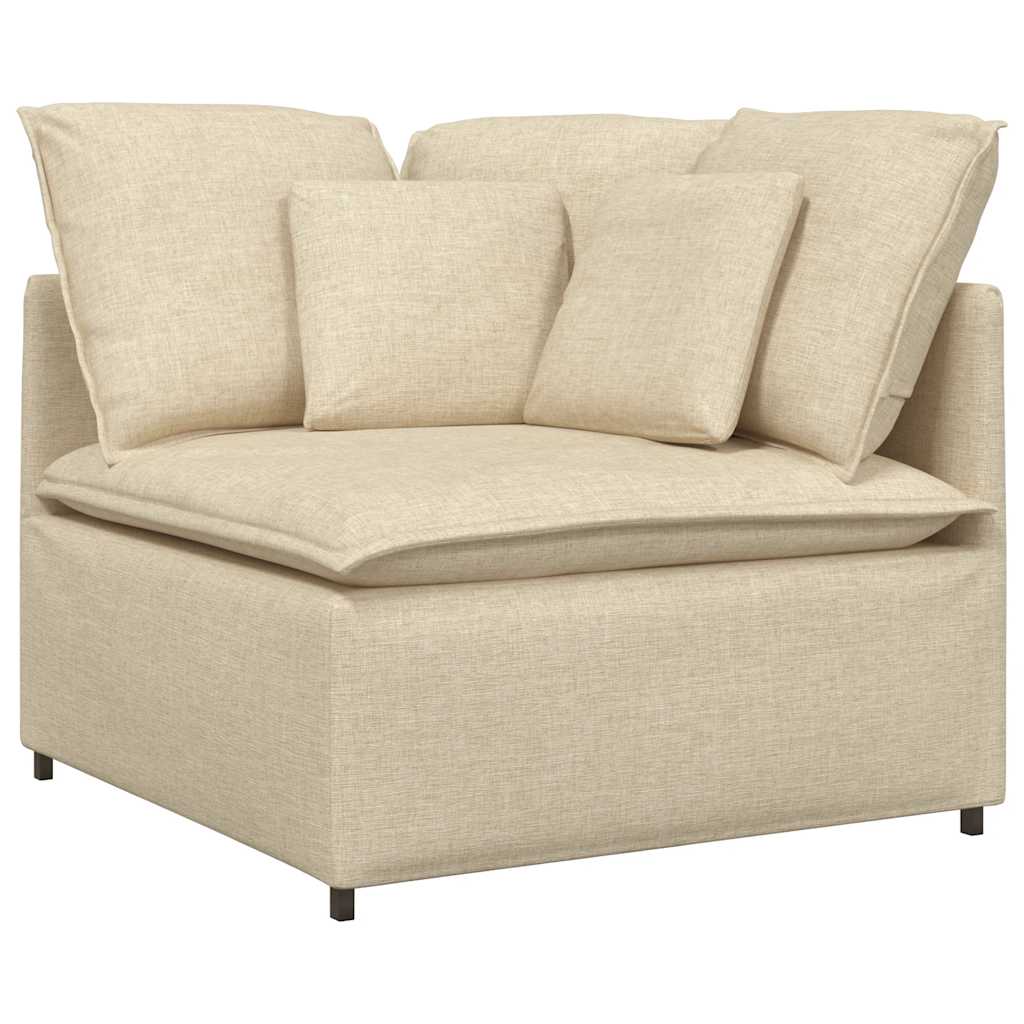 Sofá modular com pufes e almofadas tecido creme