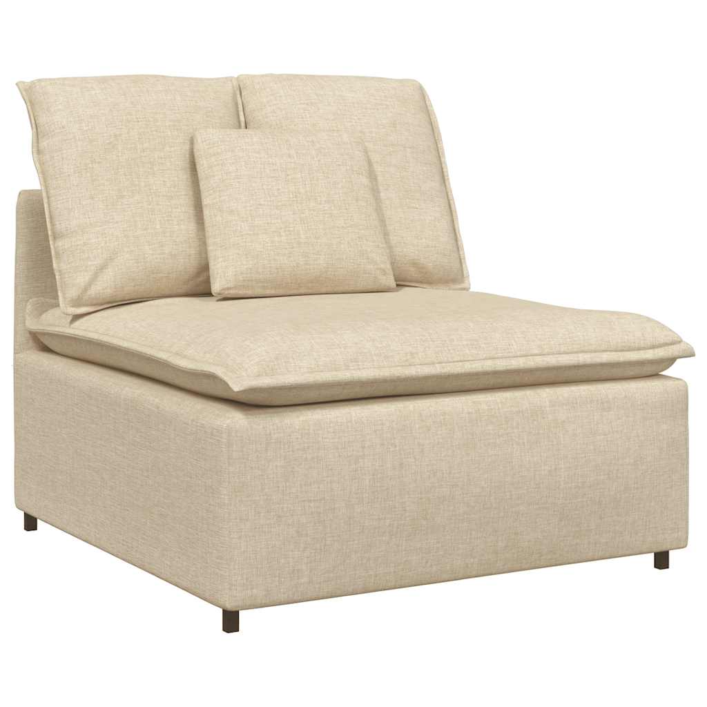Sofá modular com pufes e almofadas tecido creme