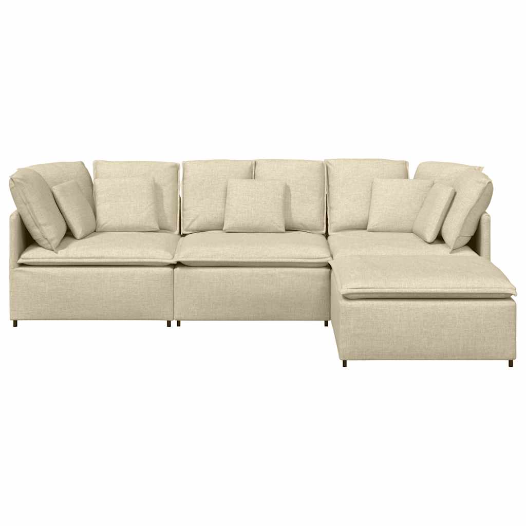 Sofá modular com pufes e almofadas tecido creme