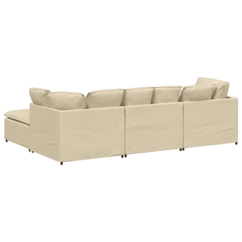 Sofá modular com pufes e almofadas tecido creme