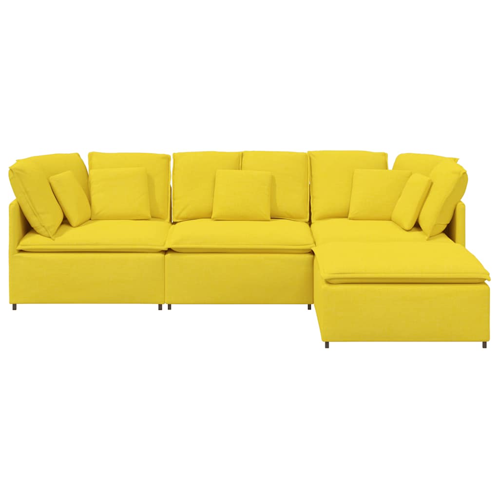 Sofá modular com pufes e almofadas tecido amarelo-claro