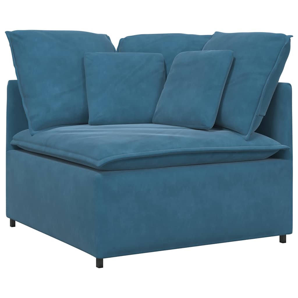 Sofá modular com pufes e almofadas veludo azul