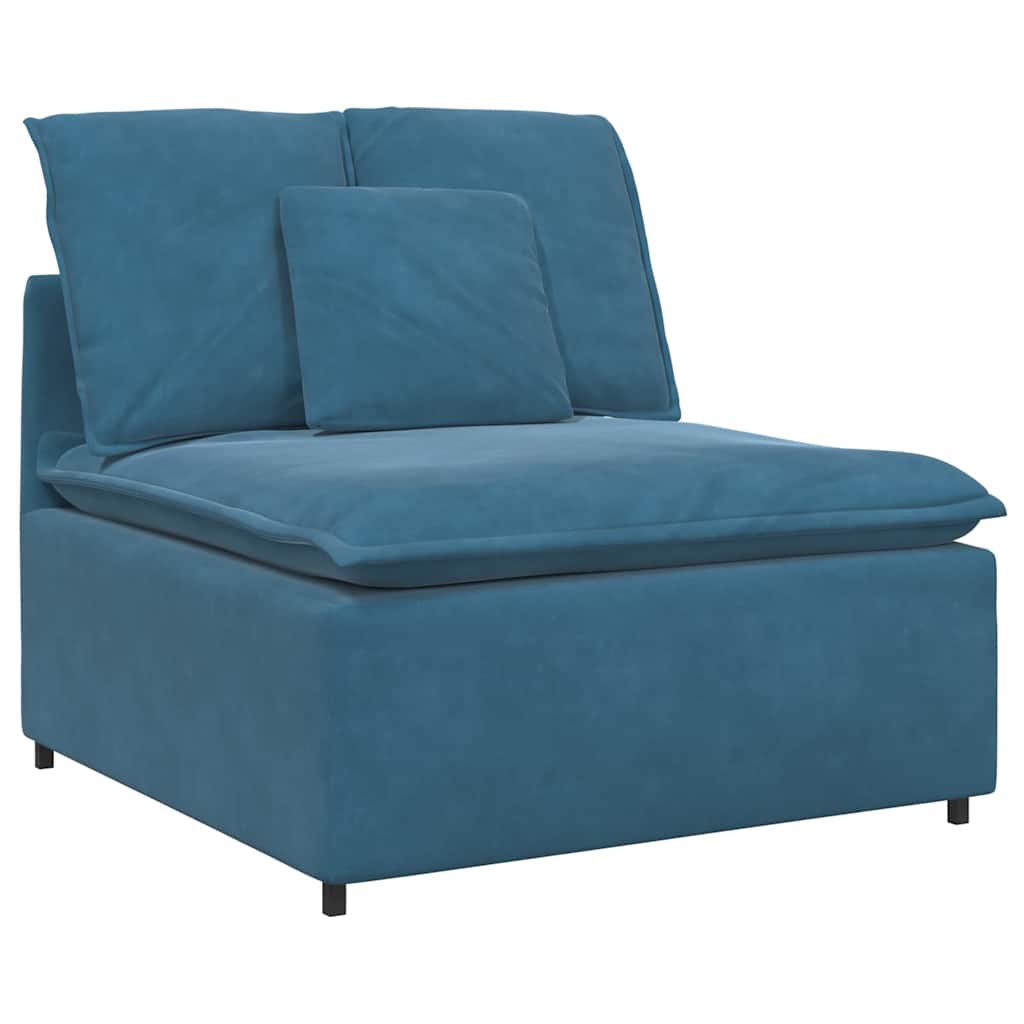 Sofá modular com pufes e almofadas veludo azul