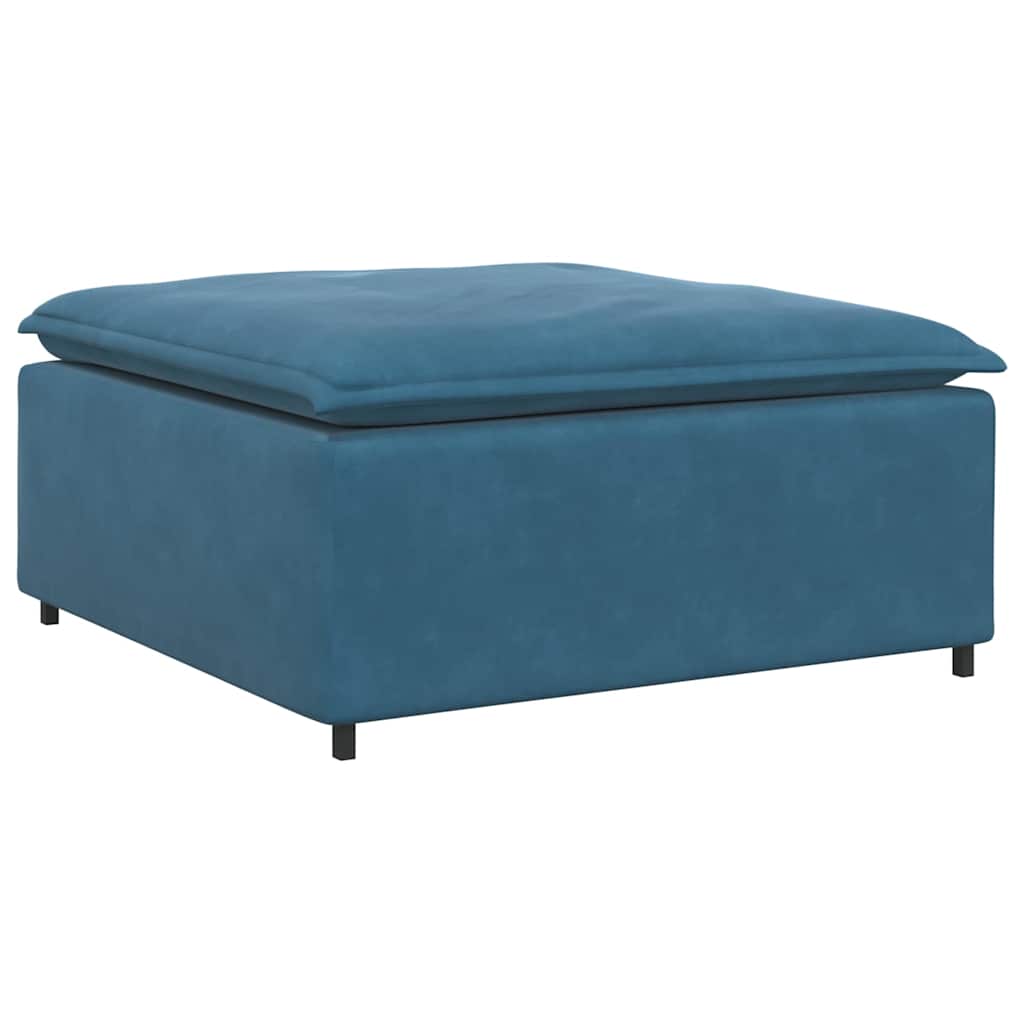 Sofá modular com pufes e almofadas veludo azul