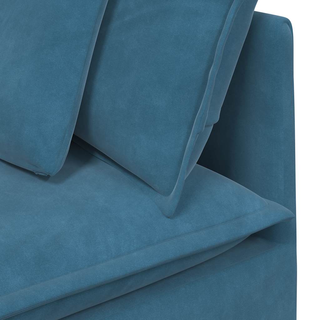 Sofá modular com pufes e almofadas veludo azul