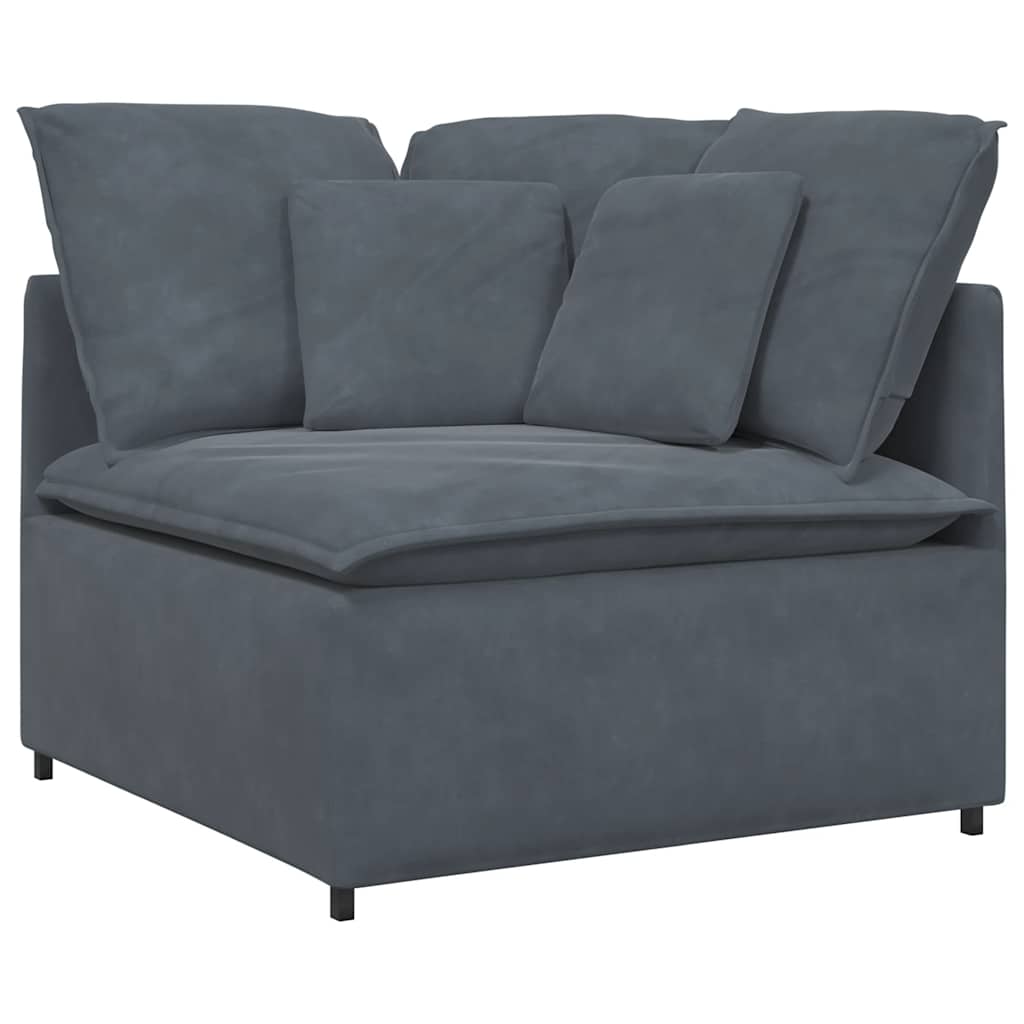 Sofá modular com pufes e almofadas veludo cinzento-escuro