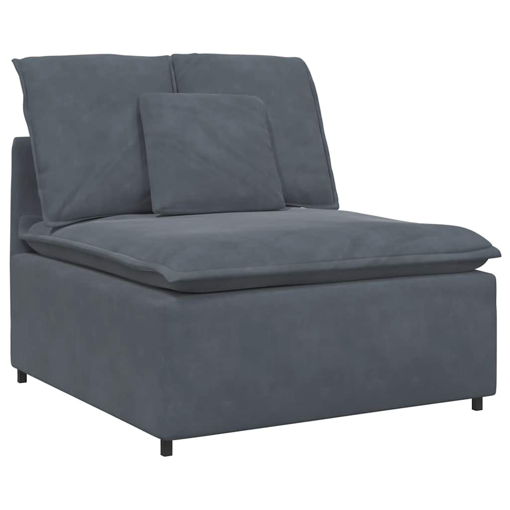 Sofá modular com pufes e almofadas veludo cinzento-escuro