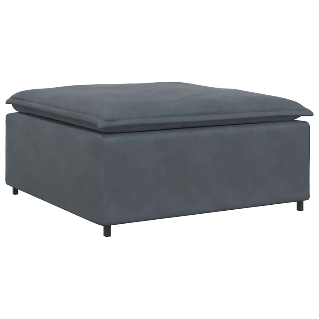 Sofá modular com pufes e almofadas veludo cinzento-escuro