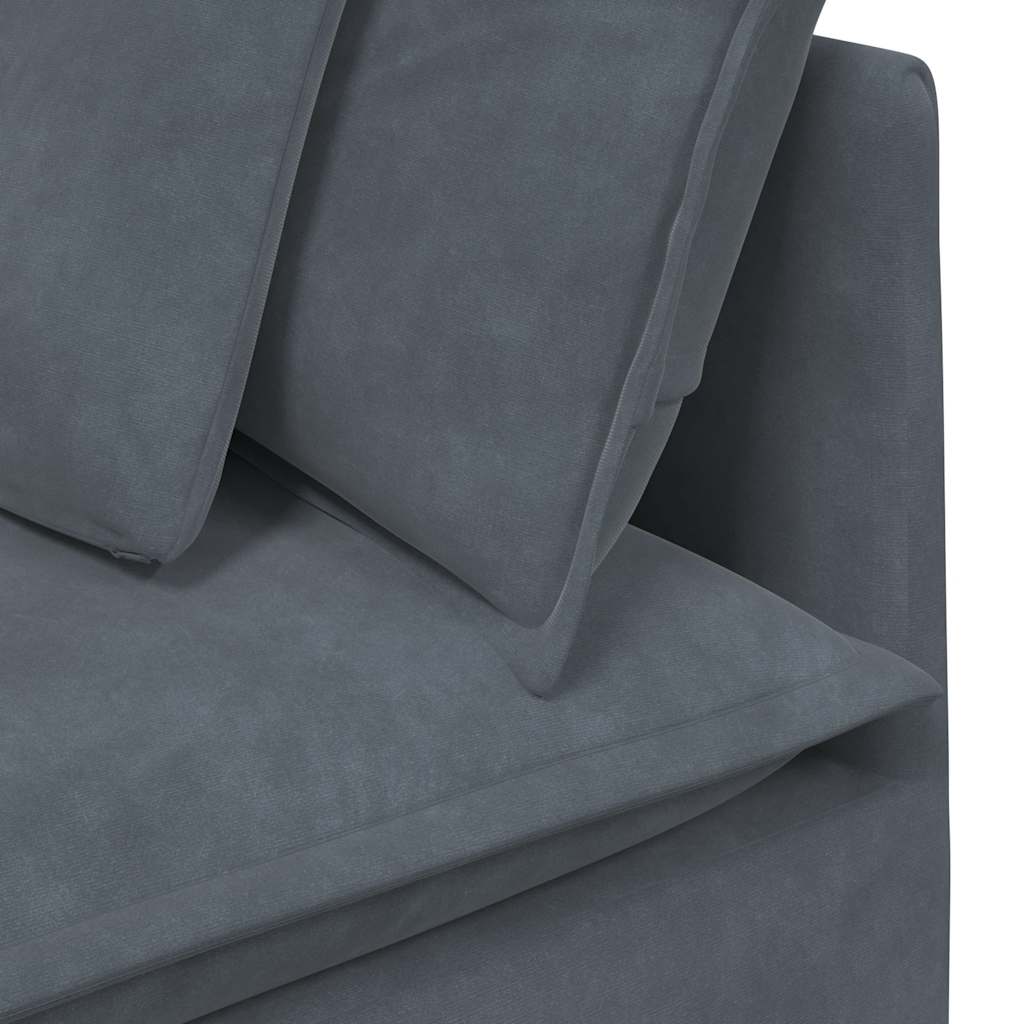 Sofá modular com pufes e almofadas veludo cinzento-escuro