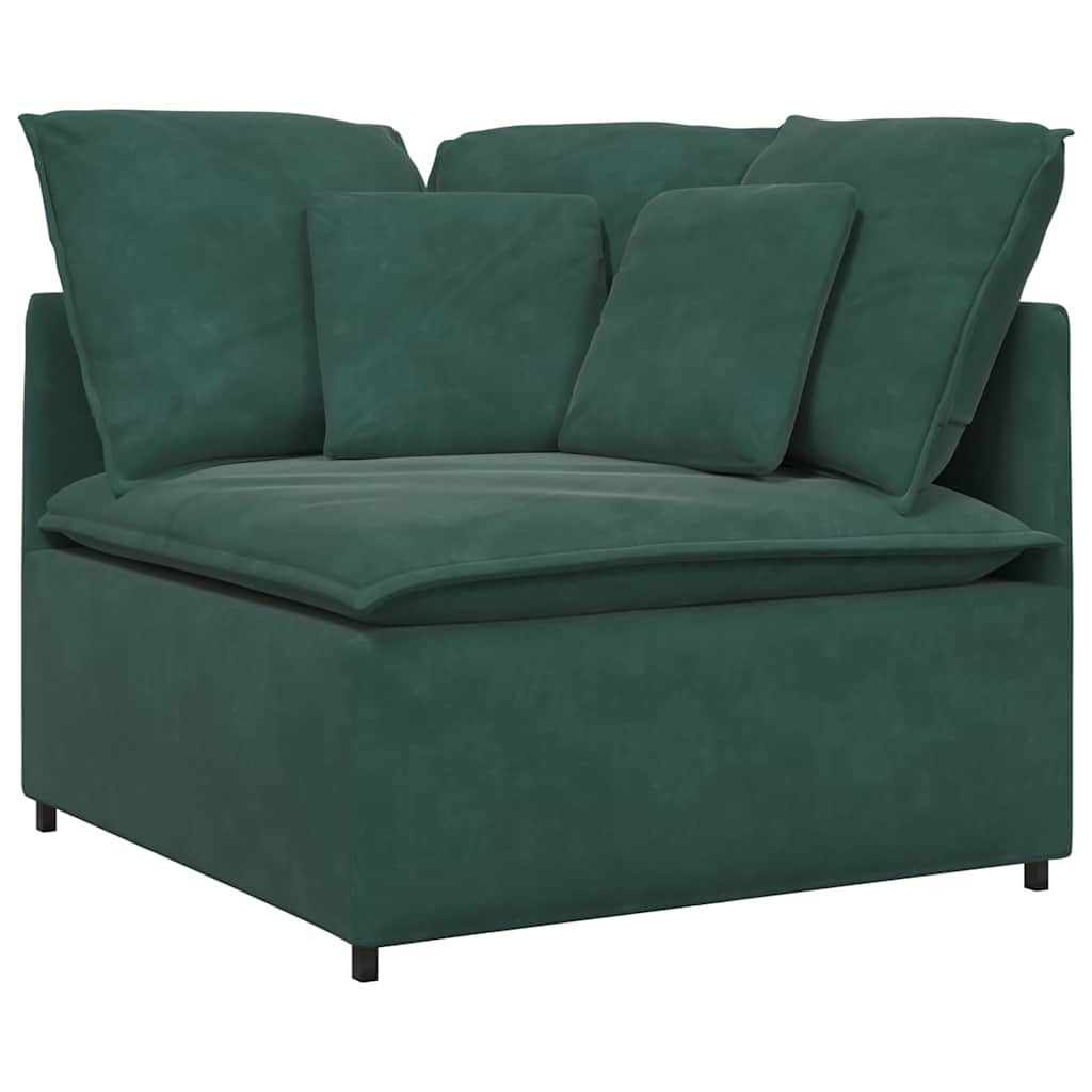 Sofá modular com pufes e almofadas veludo verde-escuro
