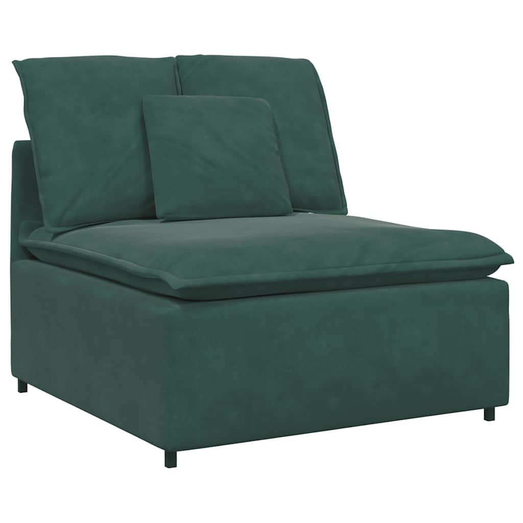 Sofá modular com pufes e almofadas veludo verde-escuro