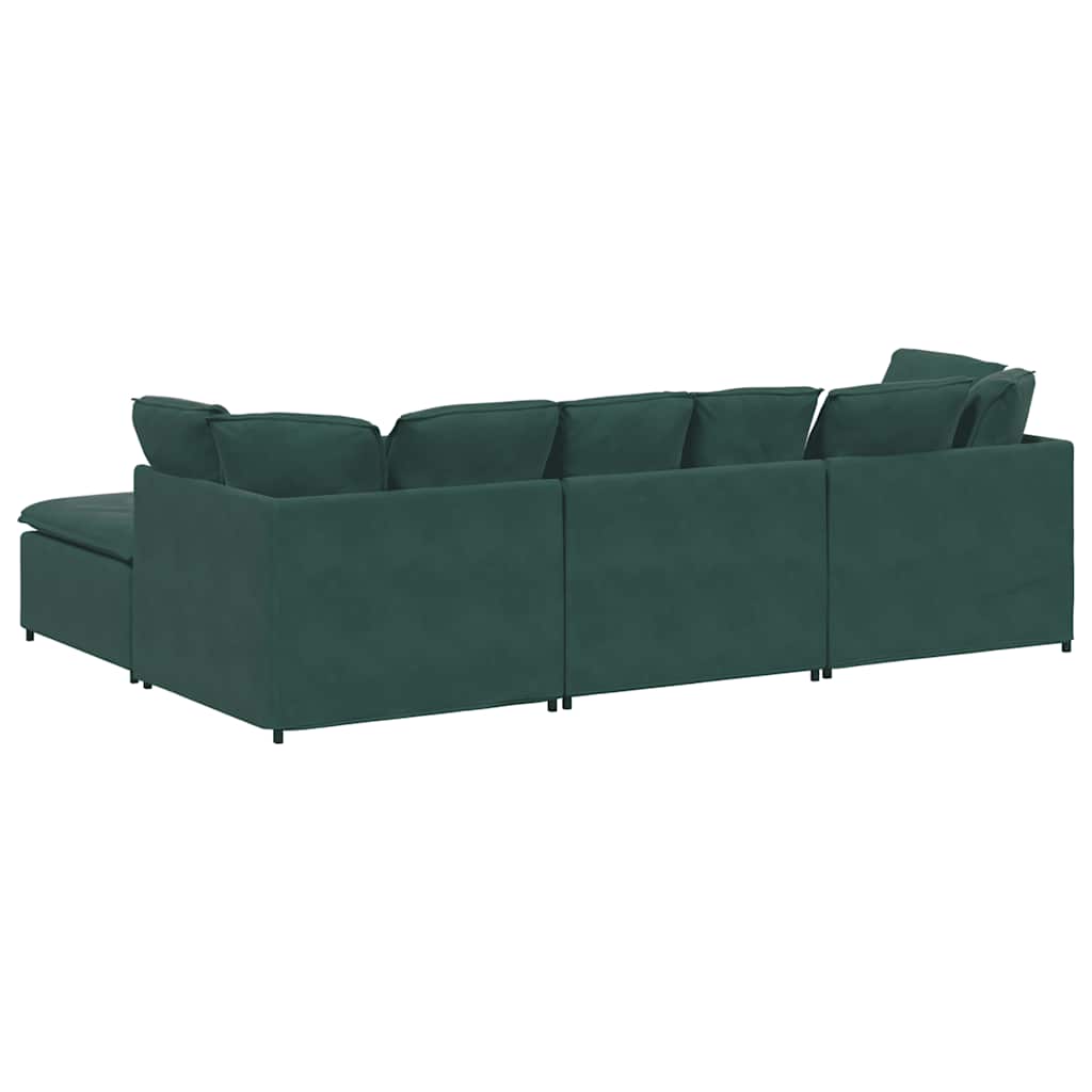 Sofá modular com pufes e almofadas veludo verde-escuro