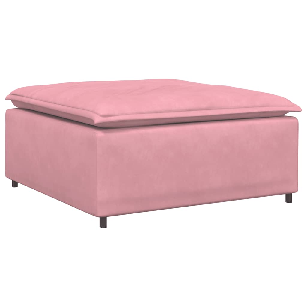 Sofá modular com pufes e almofadas veludo rosa