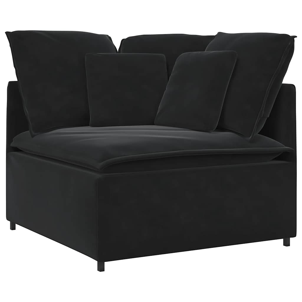 Sofá modular com pufes e almofadas veludo preto