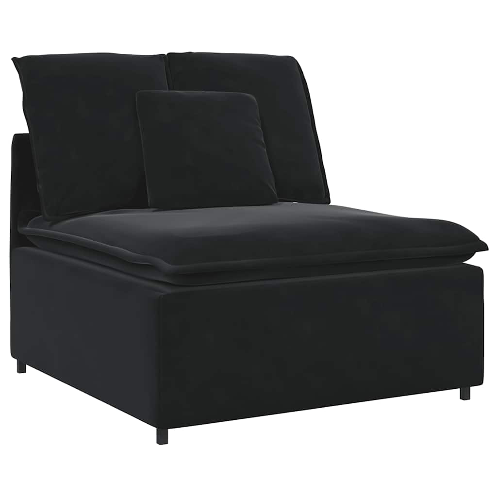 Sofá modular com pufes e almofadas veludo preto