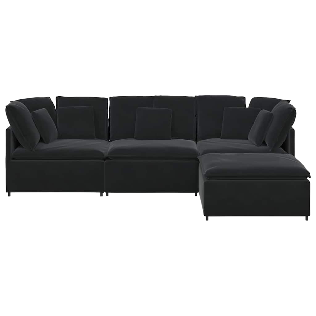Sofá modular com pufes e almofadas veludo preto
