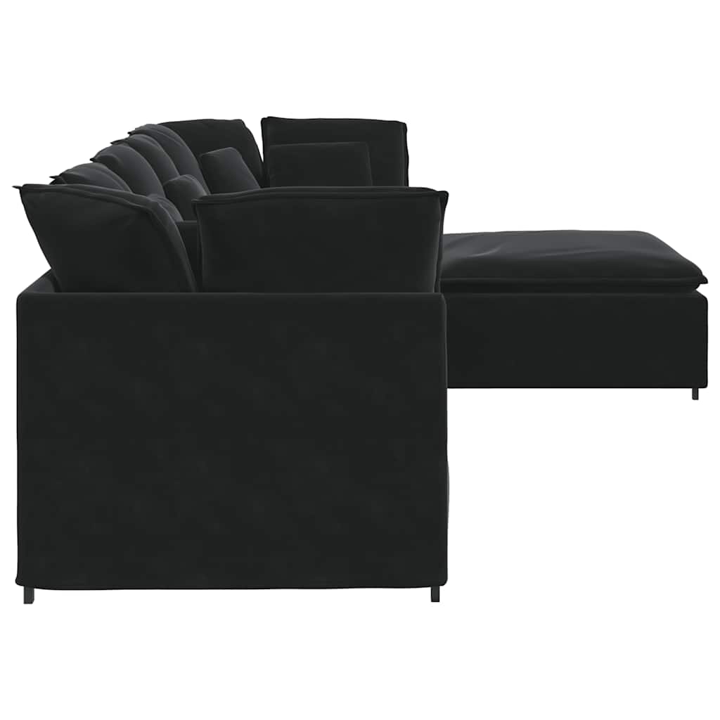 Sofá modular com pufes e almofadas veludo preto