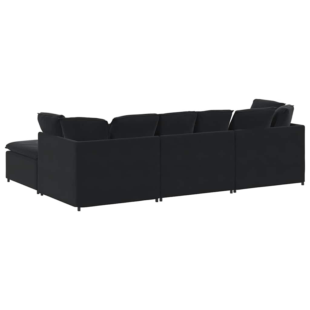Sofá modular com pufes e almofadas veludo preto