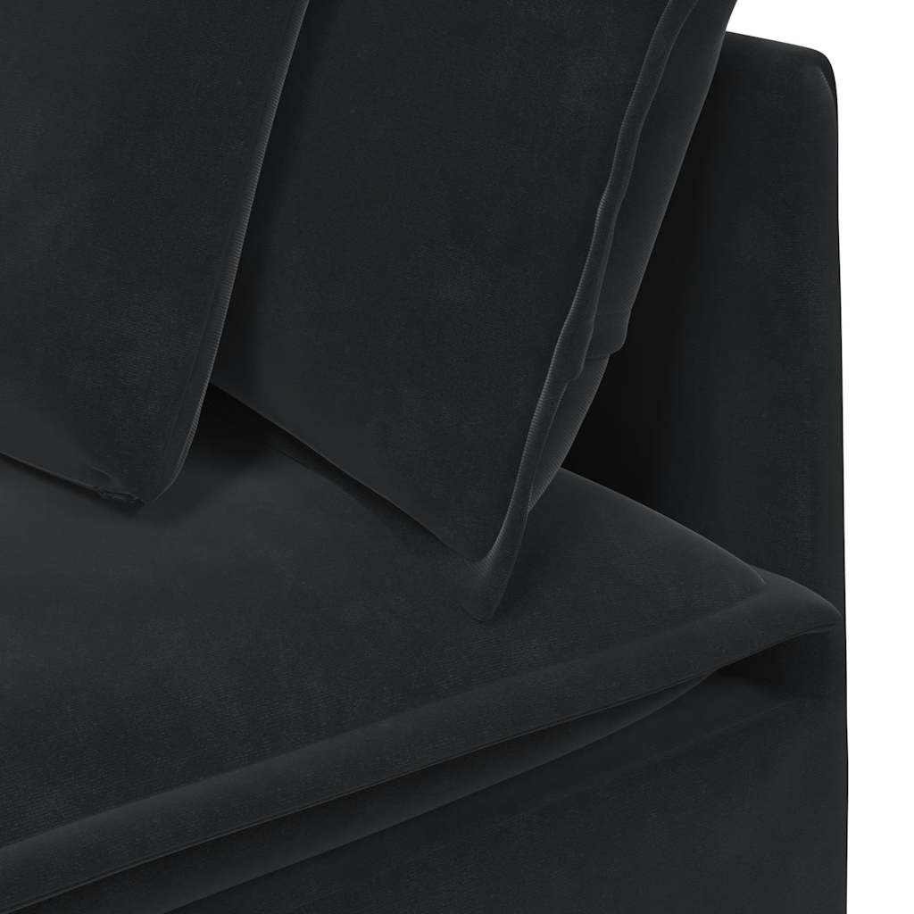Sofá modular com pufes e almofadas veludo preto