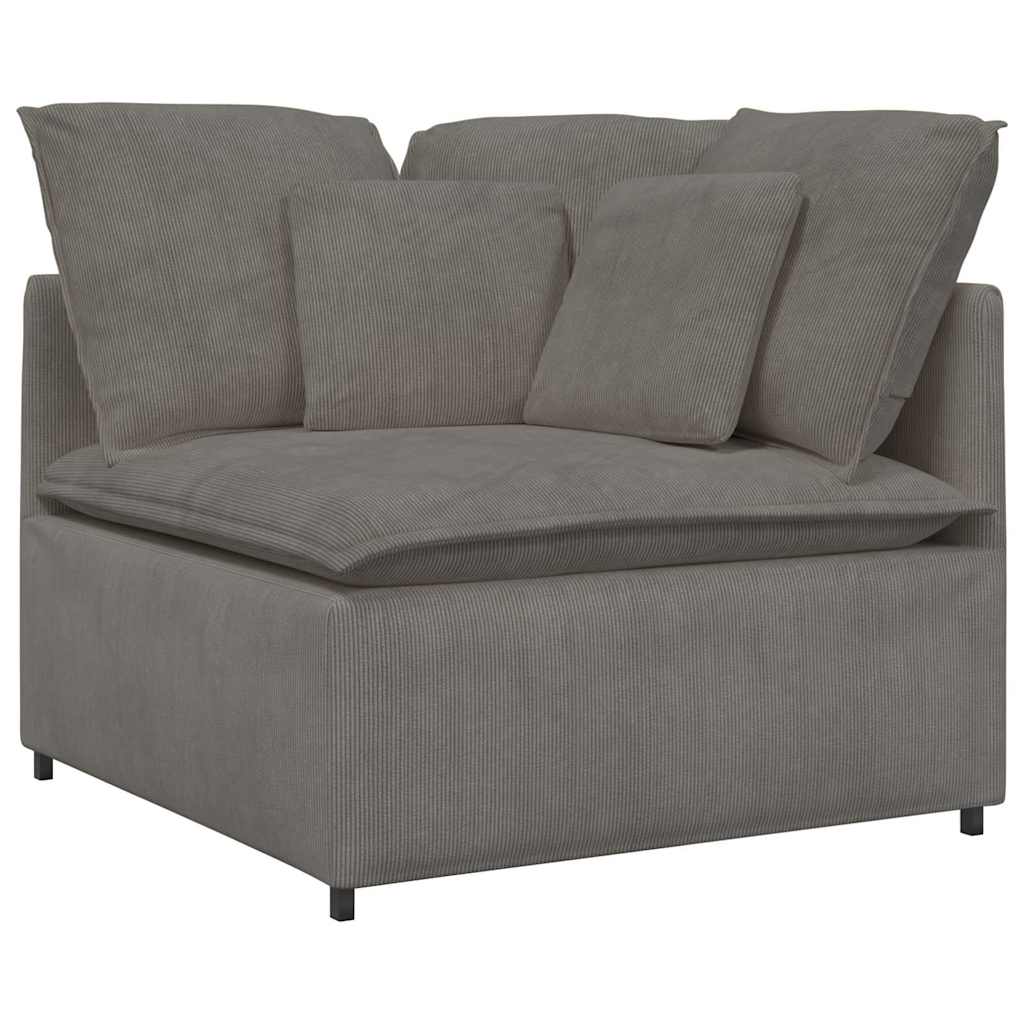 Sofá modular c/ pufes almofadas tecido corduroy cinzento-claro
