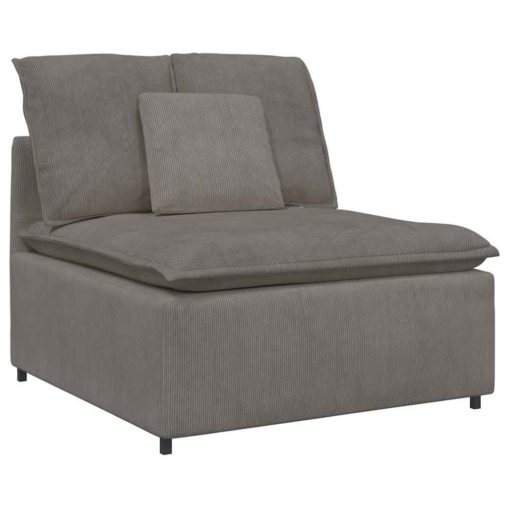 Sofá modular c/ pufes almofadas tecido corduroy cinzento-claro