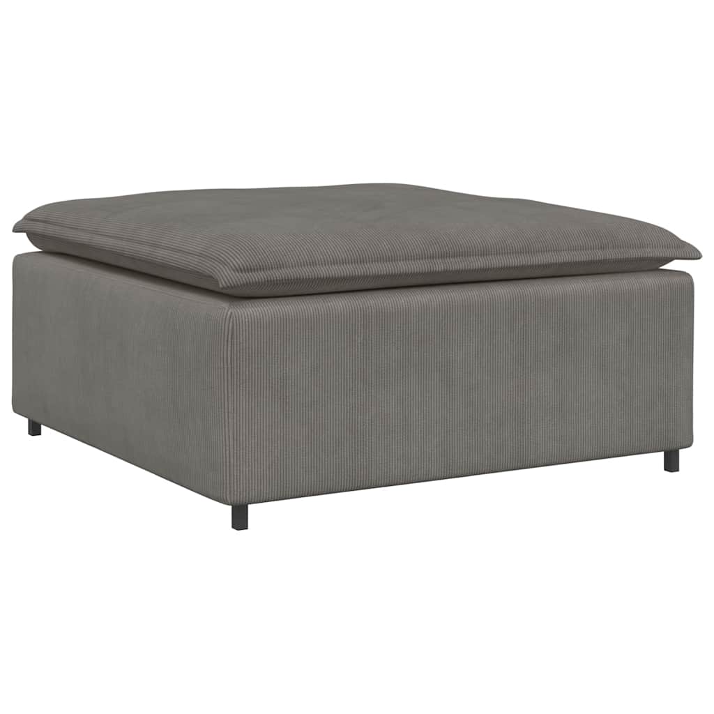 Sofá modular c/ pufes almofadas tecido corduroy cinzento-claro