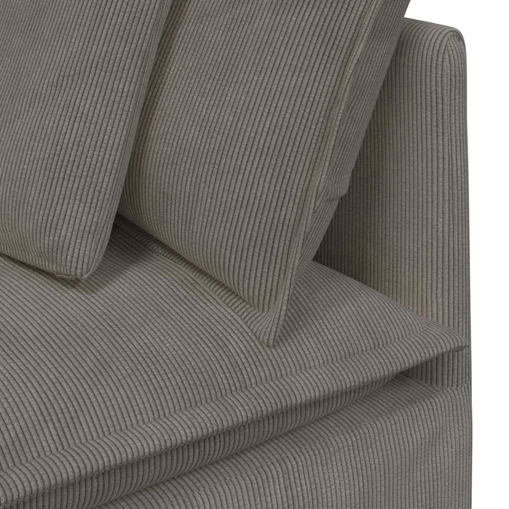 Sofá modular c/ pufes almofadas tecido corduroy cinzento-claro
