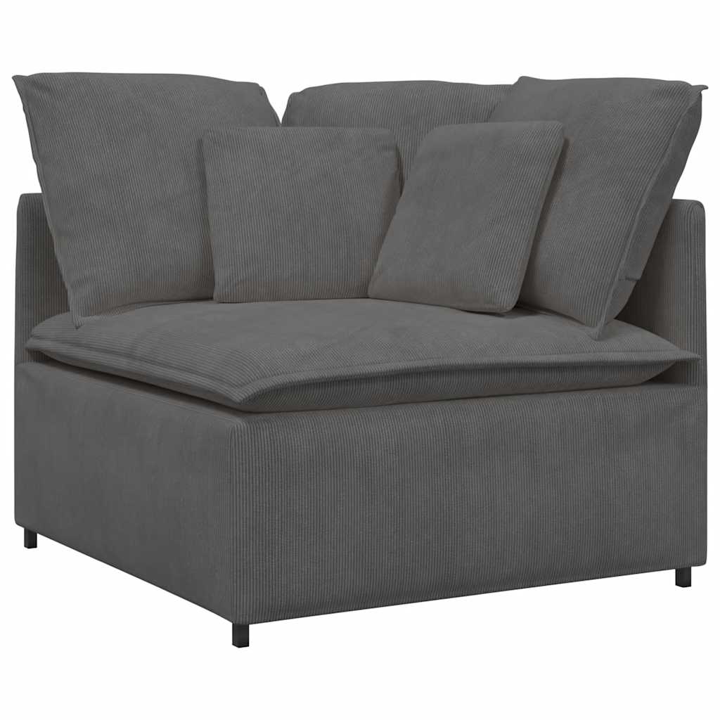 Sofá modular c/ pufes almofadas tecido corduroy cinzento-escuro