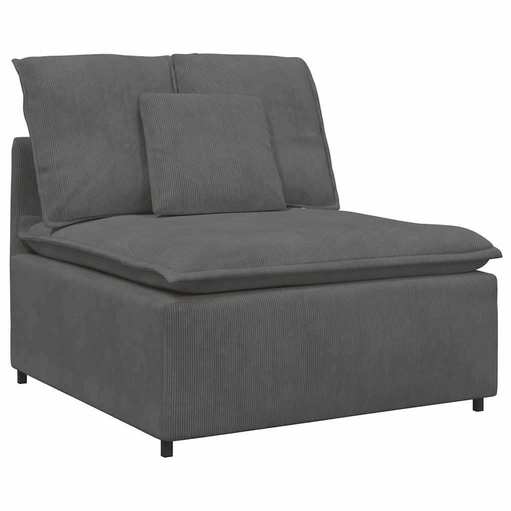 Sofá modular c/ pufes almofadas tecido corduroy cinzento-escuro