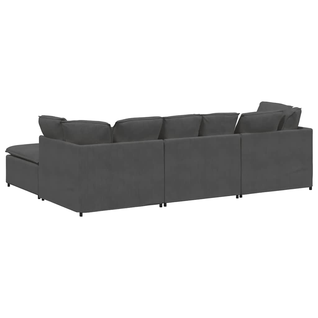 Sofá modular c/ pufes almofadas tecido corduroy cinzento-escuro