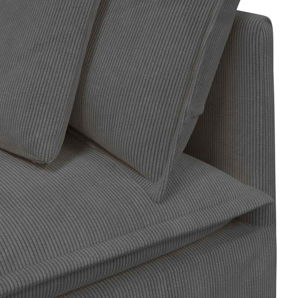 Sofá modular c/ pufes almofadas tecido corduroy cinzento-escuro