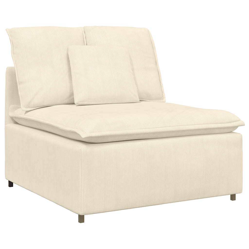Sofá modular com pufes e almofadas tecido corduroy creme
