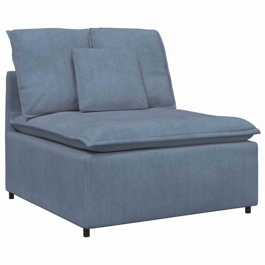 Sofá modular com pufes e almofadas tecido corduroy azul