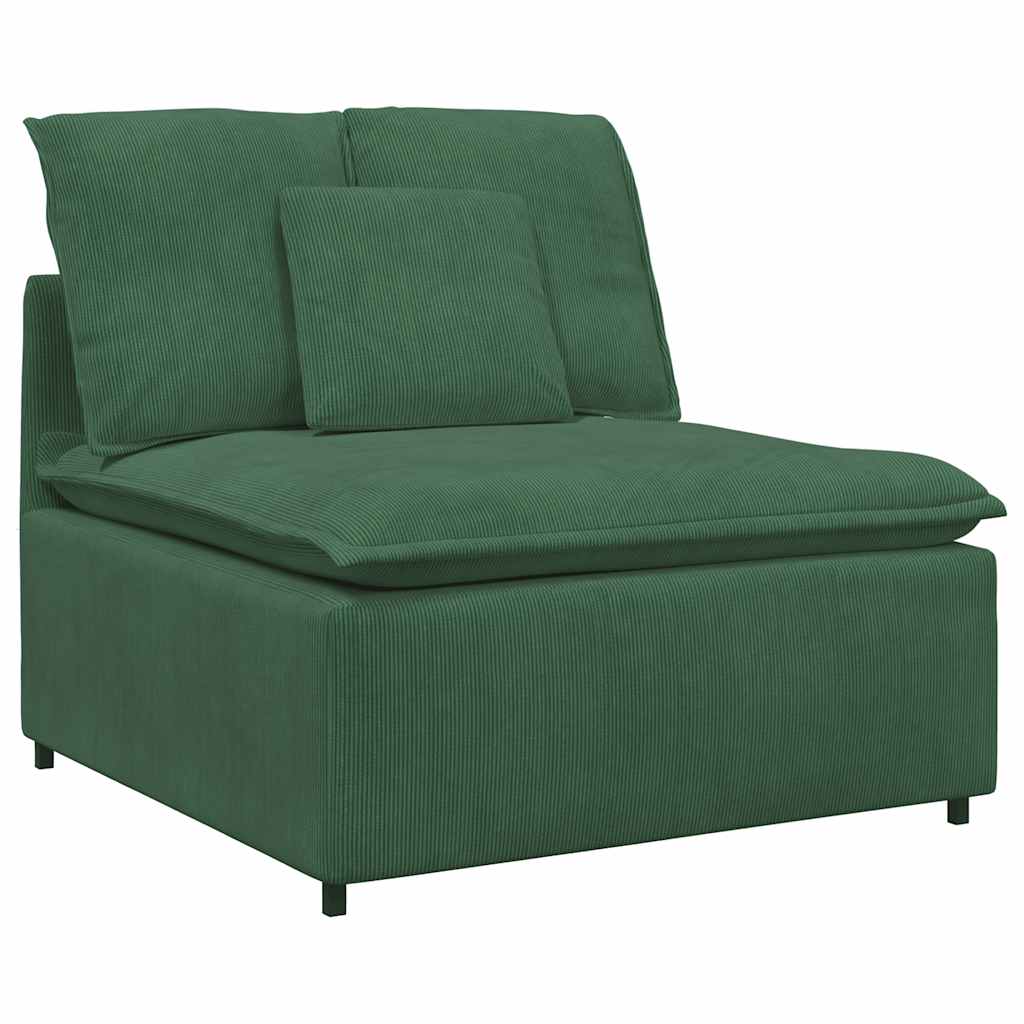 Sofá modular com pufes e almofadas tecido corduroy verde escuro