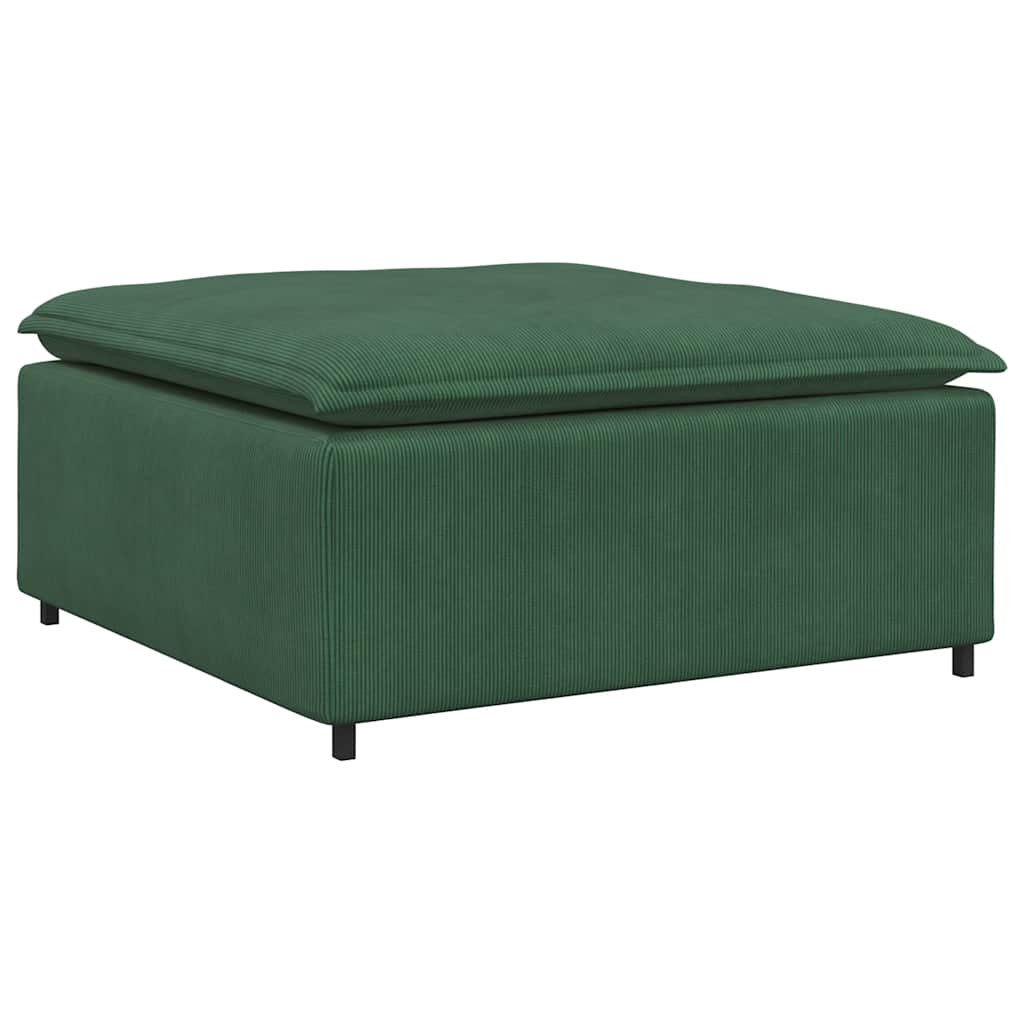 Sofá modular com pufes e almofadas tecido corduroy verde escuro
