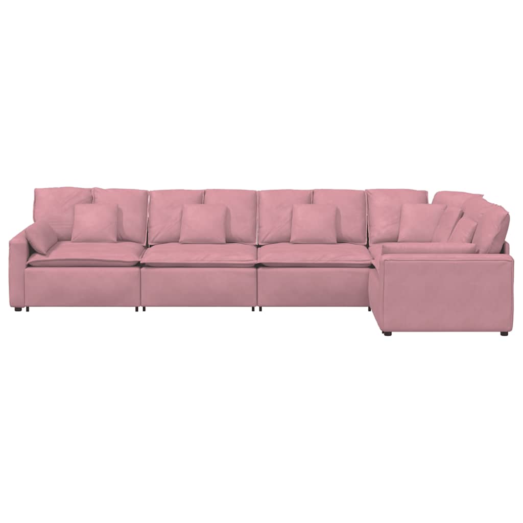Sofá modular com almofadas veludo rosa
