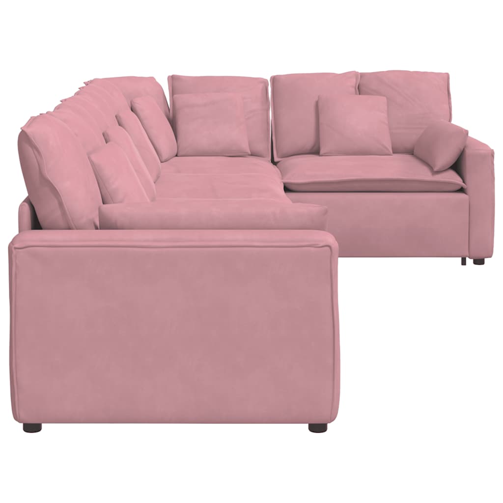 Sofá modular com almofadas veludo rosa