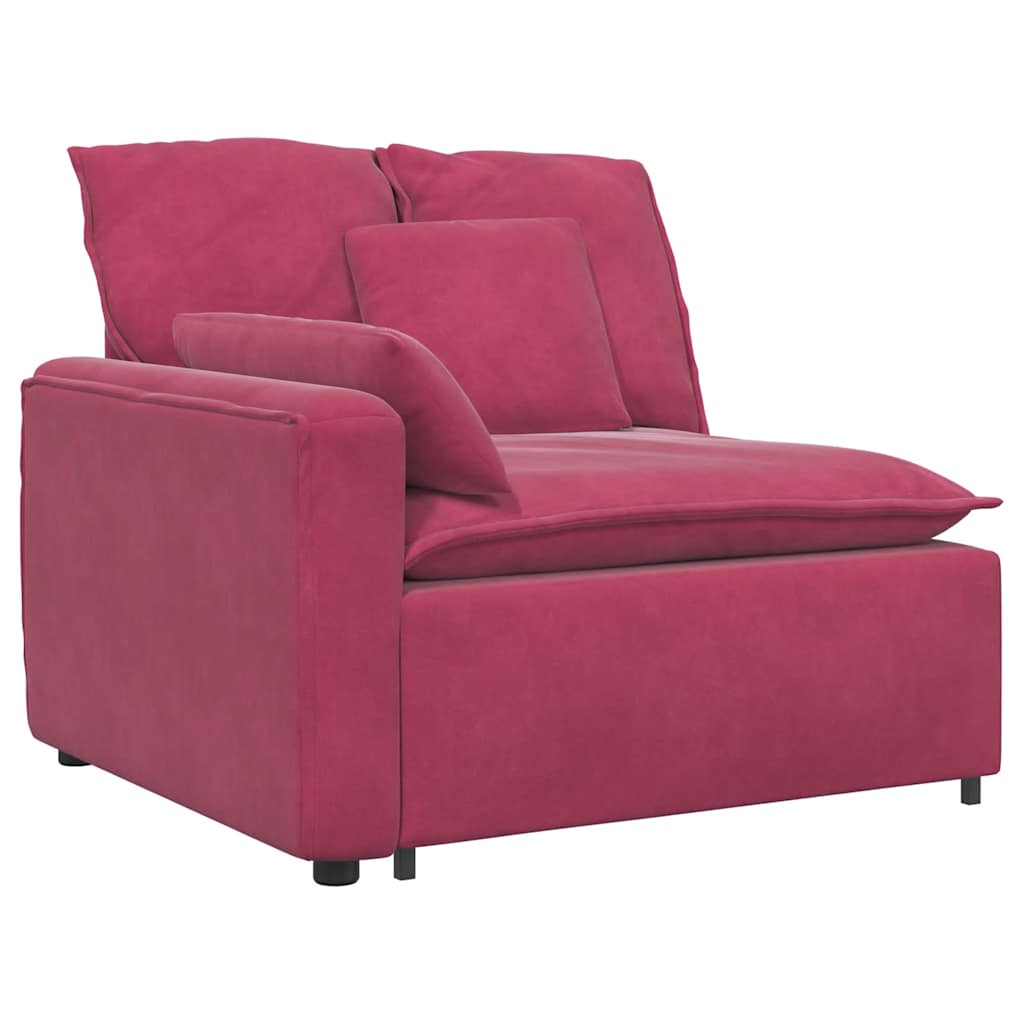 Sofá modular com almofadas veludo vermelho tinto